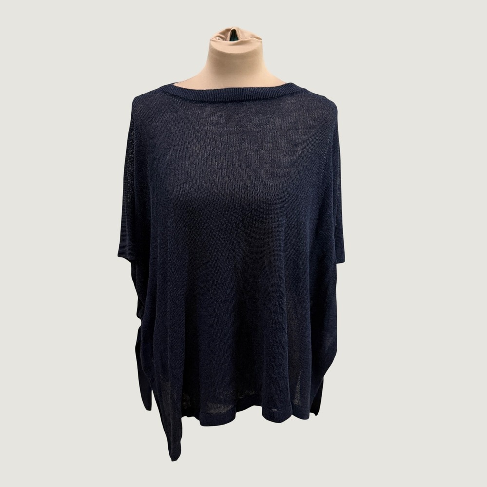 J. Jill Navy Blue Knit Poncho Sweater Fall Layering Minimalist XL (estimated)